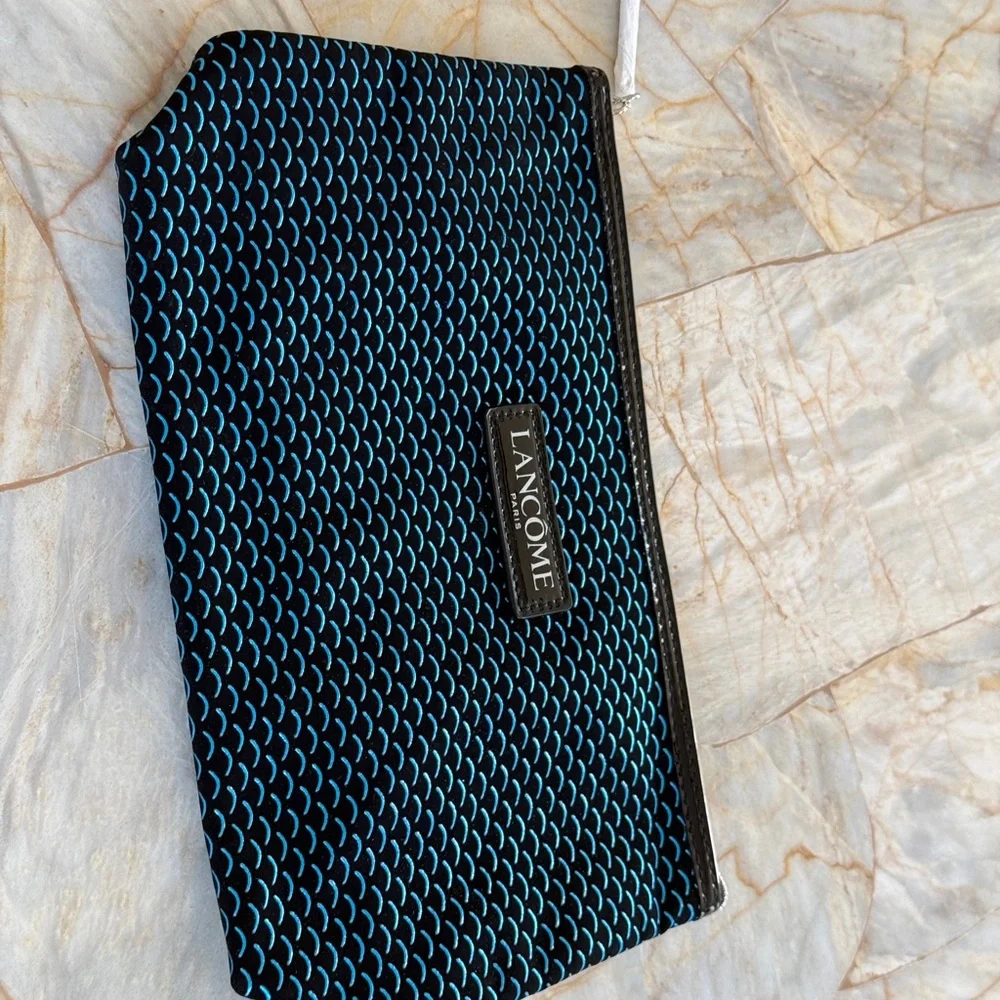 Lancome Black and Light Blue Patterned Cosmetic Pouch